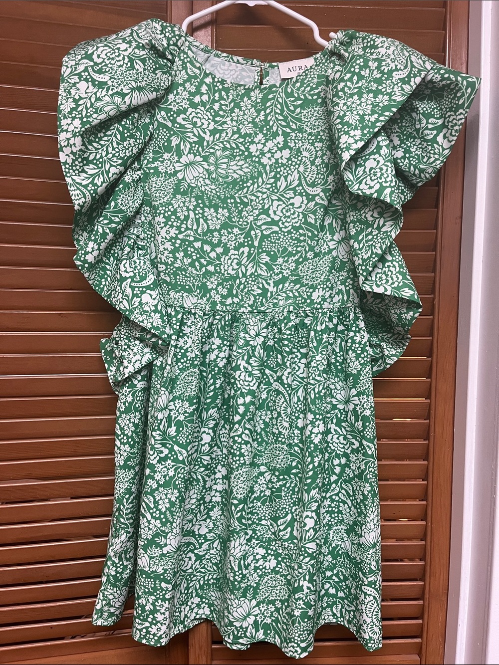 Aura Green and White Floral Ruffle Dress